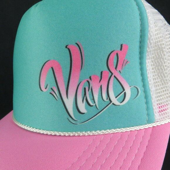 Vans Aqua Pink Airbrush Mesh Trucker Snapback Hat Off the Wall - Picture 2 of 10